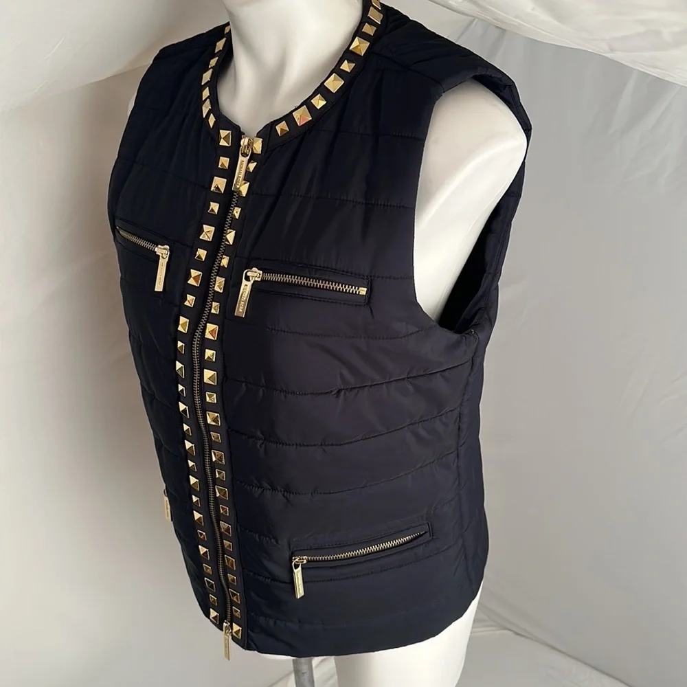 MICHAEL Michael Kors black quilted vest gold studs and hardware